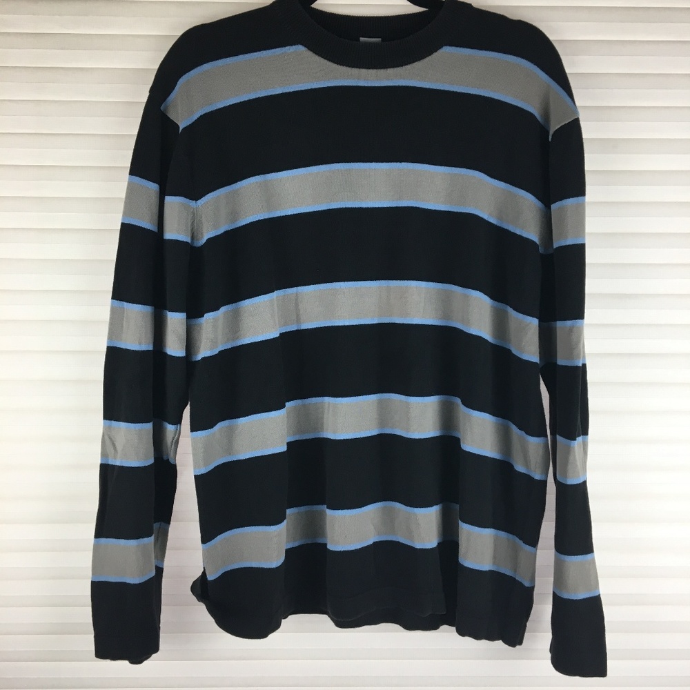 Gap Men's Striped Blue/Grey Crew-neck Sweater-XL